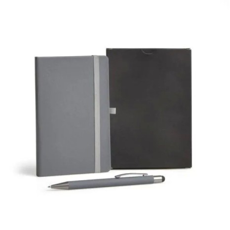 Caderneta para Anotações com Caneta Cinza Personalizada