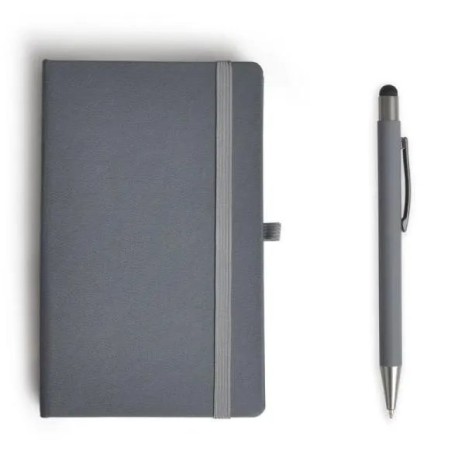 Caderneta para Anotações com Caneta Cinza Personalizada