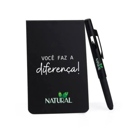 Bloco para Anotações com Caneta Preto Personalizado