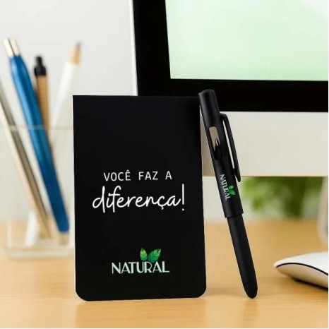 Bloco para Anotações com Caneta Preto Personalizado