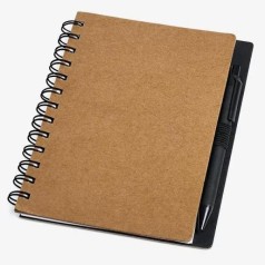 Caderno Espiral com Capa Dura e Caneta Reciclados Personalizado