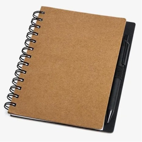 Caderno Espiral com Capa Dura e Caneta Reciclados Personalizado