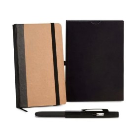 Caderneta para Anotações com Caneta Bege/Preto Personalizada