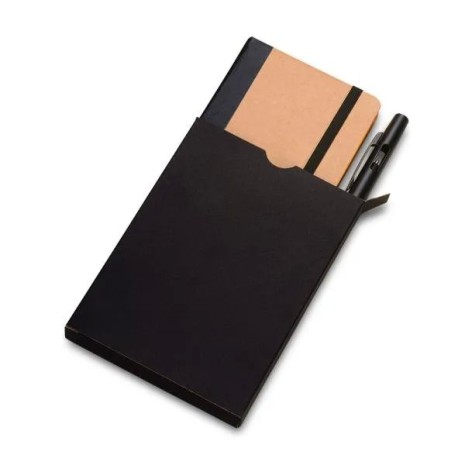 Caderneta para Anotações com Caneta Bege/Preto Personalizada