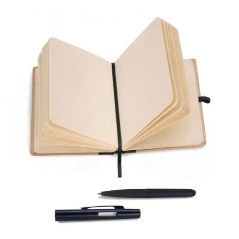 Caderneta para Anotações com Caneta Bege/Preto Personalizada