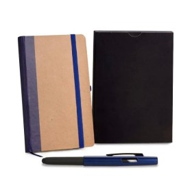 Caderneta para Anotações com Caneta Bege/Azul Personalizada