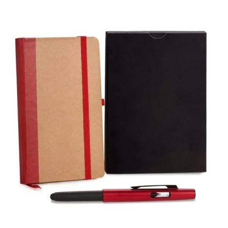 Caderneta para Anotações com Caneta Bege/Vermelho Personalizada