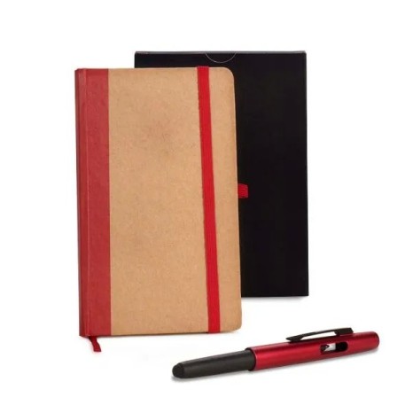 Caderneta para Anotações com Caneta Bege/Vermelho Personalizada