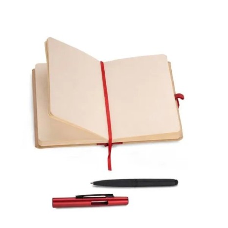 Caderneta para Anotações com Caneta Bege/Vermelho Personalizada