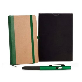 Caderneta para Anotações com Caneta Bege/Verde Personalizada