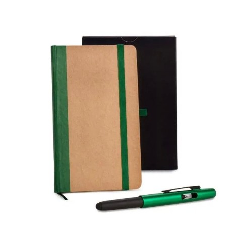 Caderneta para Anotações com Caneta Bege/Verde Personalizada