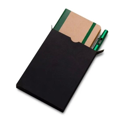 Caderneta para Anotações com Caneta Bege/Verde Personalizada