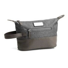 Necessaire em Poliéster 300D com Detalhes em Couro Cinza Personalizado