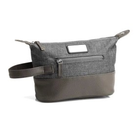 Necessaire em Poliéster 300D com Detalhes em Couro Cinza Personalizado