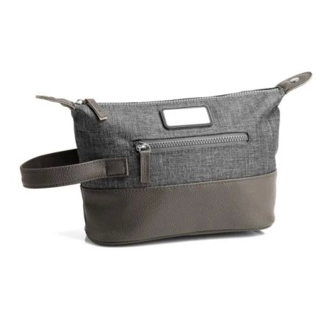 Necessaire em Poliéster 300D com Detalhes em Couro Cinza Personalizado