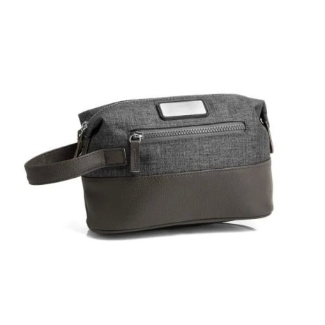 Necessaire em Poliéster 300D com Detalhes em Couro Cinza Personalizado