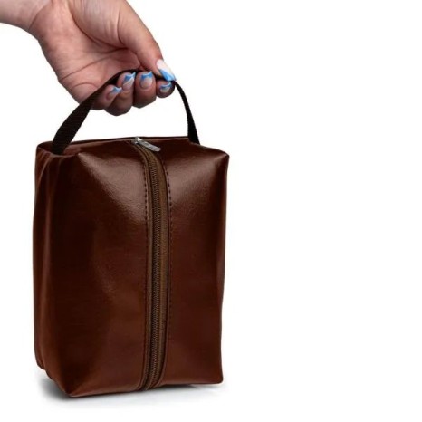 Necessaire com Alça em Material Sintético Marrom Personalizado