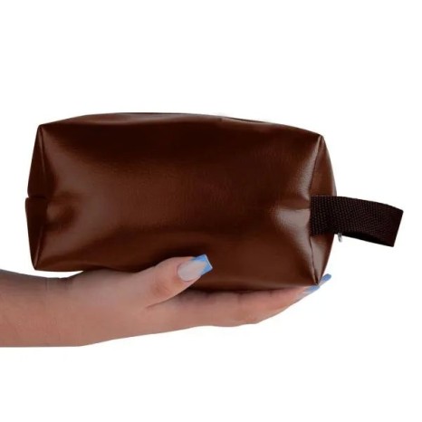 Necessaire com Alça em Material Sintético Marrom Personalizado