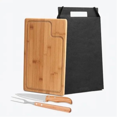 Conjunto para Churrasco em Bambu / Madeira /Inox Texas 3 Pçs Personalizado