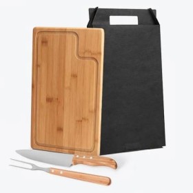 Conjunto para Churrasco em Bambu / Madeira / Inox Texas 3 Pçs Personalizado