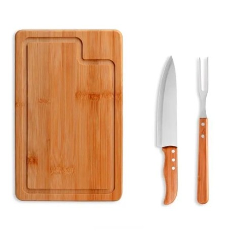 Conjunto para Churrasco em Bambu / Madeira / Inox Texas 3 Pçs Personalizado