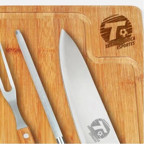 Conjunto para Churrasco em Bambu / Madeira / Inox Texas 4 Pçs Personalizado