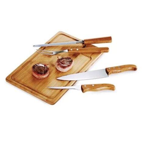Conjunto para Churrasco em Bambu / Madeira / Inox Texas 5 Pçs Personalizado