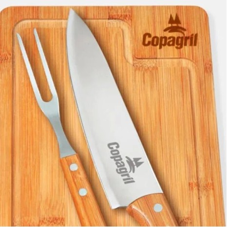 Conjunto para Churrasco em Bambu / Madeira / Inox Dallas 3 Pçs Personalizado