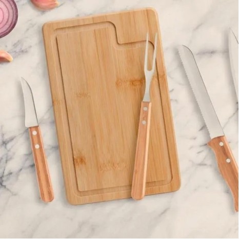 Conjunto para Churrasco em Bambu / Madeira / Inox Dallas 5 Pçs Personalizado