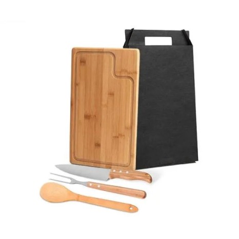 Conjunto para Churrasco em Bambu / Madeira / Inox 4 Pçs Personalizado