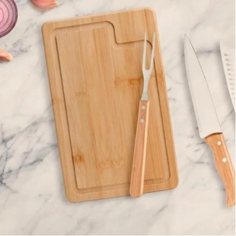 Conjunto para Churrasco em Bambu /Madeira / Inox Dallas 4 Pçs Personalizado