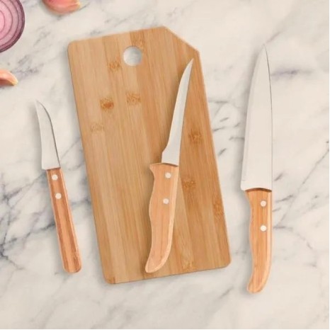 Conjunto para Cozinha em Bambu / Madeira / Inox Oregon 4 Pçs Personalizado