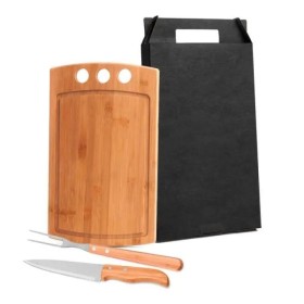 Conjunto para Churrasco em Bambu / Madeira / Inox 3 Pçs Personalizado