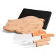 Kit para Cozinha com Tábua Porco em Bambu / Madeira / Inox 5 Pçs Personalizado