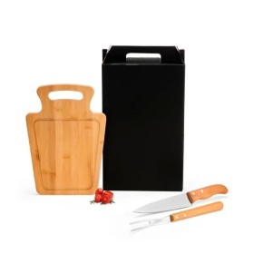 Conjunto para Churrasco em Bambu / Madeira / Inox 3 Pçs Personalizado