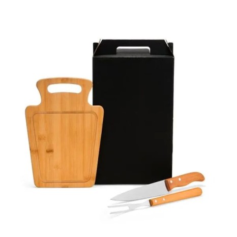Conjunto para Churrasco em Bambu / Madeira / Inox 3 Pçs Personalizado