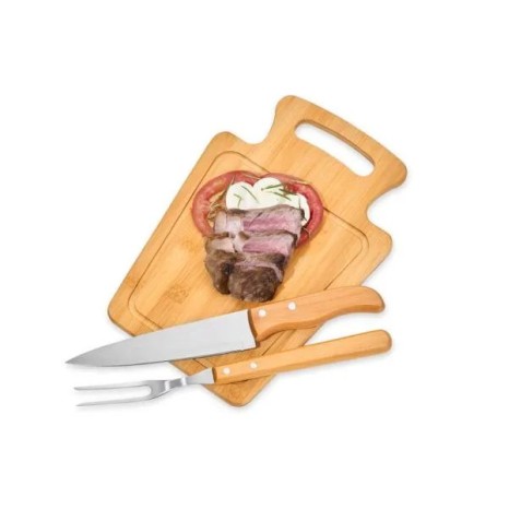 Conjunto para Churrasco em Bambu / Madeira / Inox 3 Pçs Personalizado