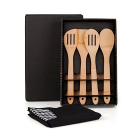 Kit Utensílios em Bambu 30 cm com Avental 5 Pçs Personalizado