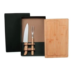 Kit para Churrasco em Bambu / Madeira / Inox 3 Pçs Personalizado