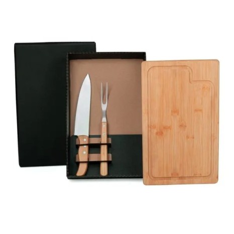 Kit para Churrasco em Bambu / Madeira / Inox 3 Pçs Personalizado