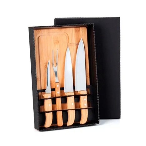 Kit para Churrasco em Bambu / Madeira / Inox 5 Pçs Personalizado