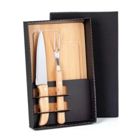 Kit para Churrasco em Bambu / Madeira / Inox 3 Pçs Personalizado