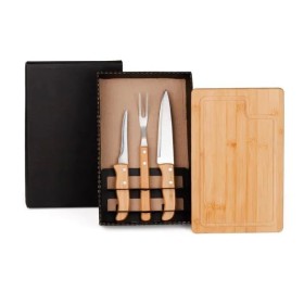 Kit para Churrasco em Bambu / Madeira / Inox 4 Pçs Personalizado
