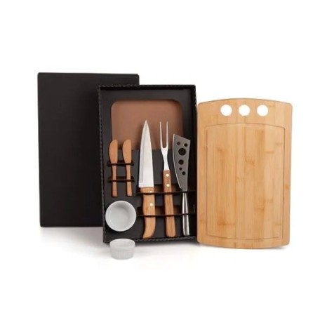 Conjunto para Churrasco e Petisco em Bambu / Madeira / Inox 2 em 1 Personalizado