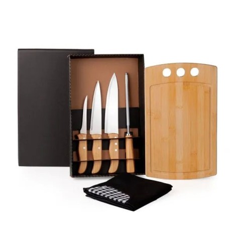 Kit para Cozinha em Bambu / Madeira / Inox com Avental 6 Pçs Personalizado