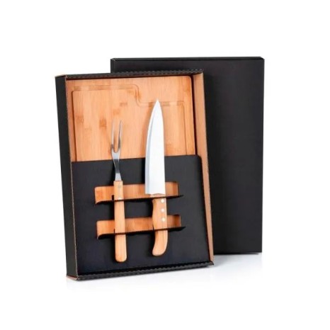 Conjunto para Churrasco em Bambu / Madeira / Inox 3 Pçs Personalizado