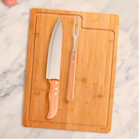 Conjunto para Churrasco em Bambu / Madeira / Inox 3 Pçs Personalizado
