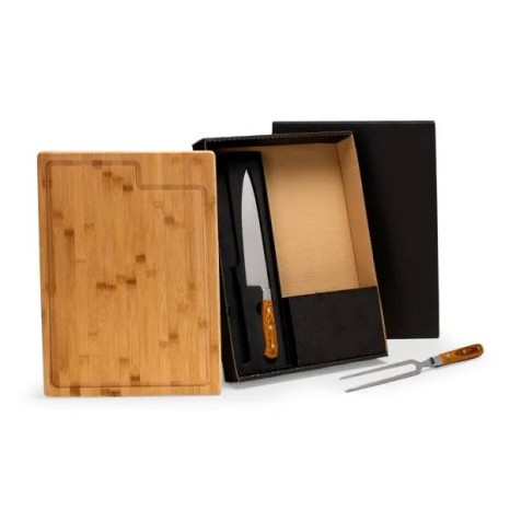 Conjunto para Churrasco Premium em Bambu / Madeira / Inox 3 Pçs Personalizado