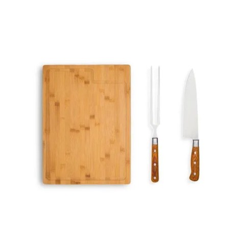 Conjunto para Churrasco Premium em Bambu / Madeira / Inox 3 Pçs Personalizado