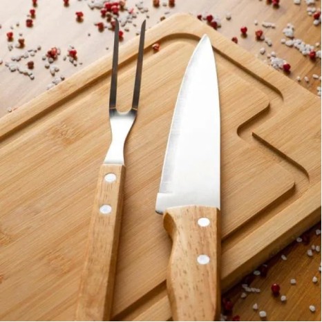 Conjunto para Churrasco em Bambu / Inox / Madeira 3 Pçs, Personalizado